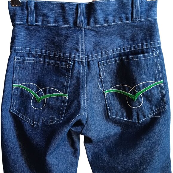 Vintage 1980's Girls JEANS 21x19 7 EMBROIDED Disco POCKET DENIM STRAIGHT SEARS - Picture 1 of 6